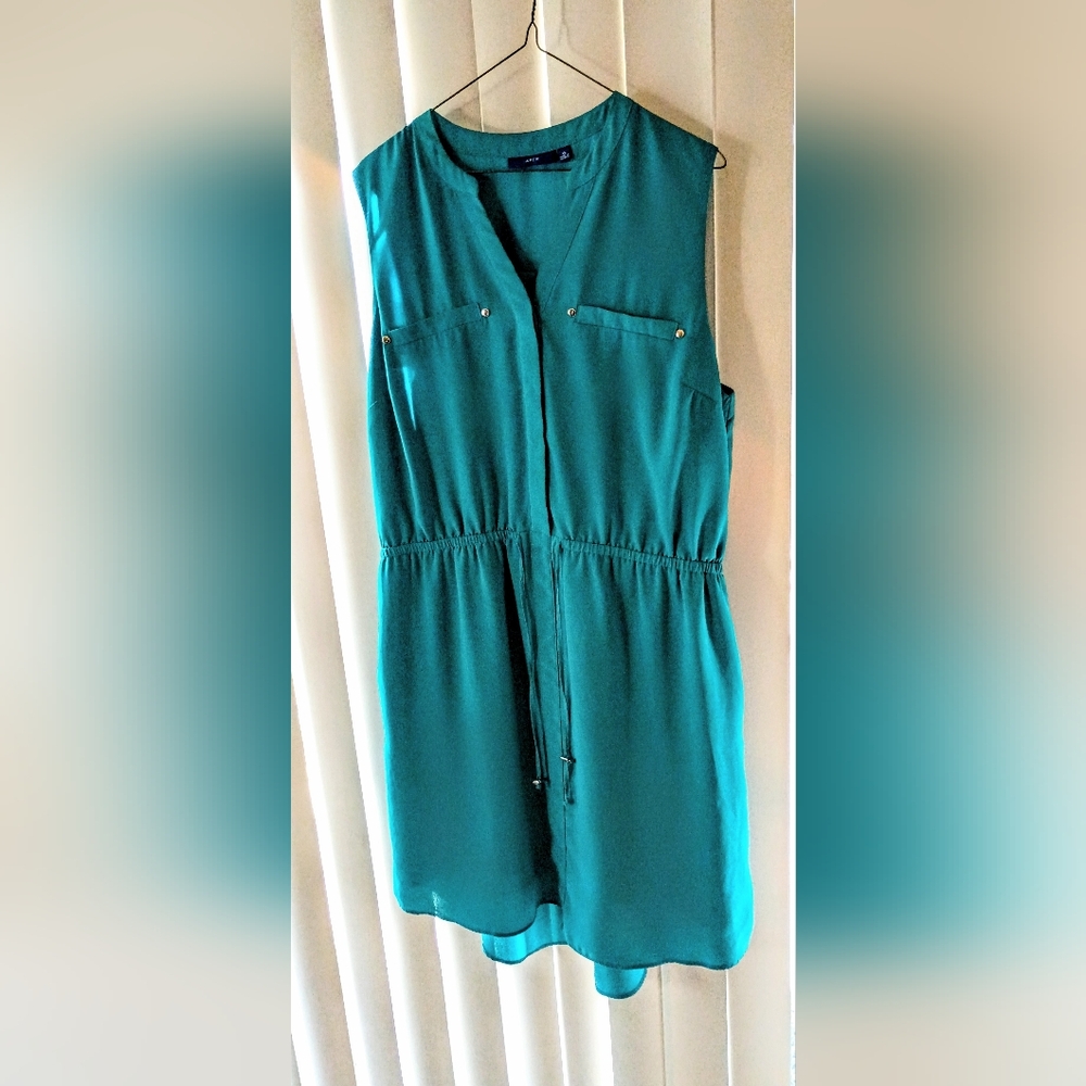 APT. 9 Womens Blue Sleeveless Pockets Drawstring Zip Pullover Sheath Dress XL - Picture 2 of 11